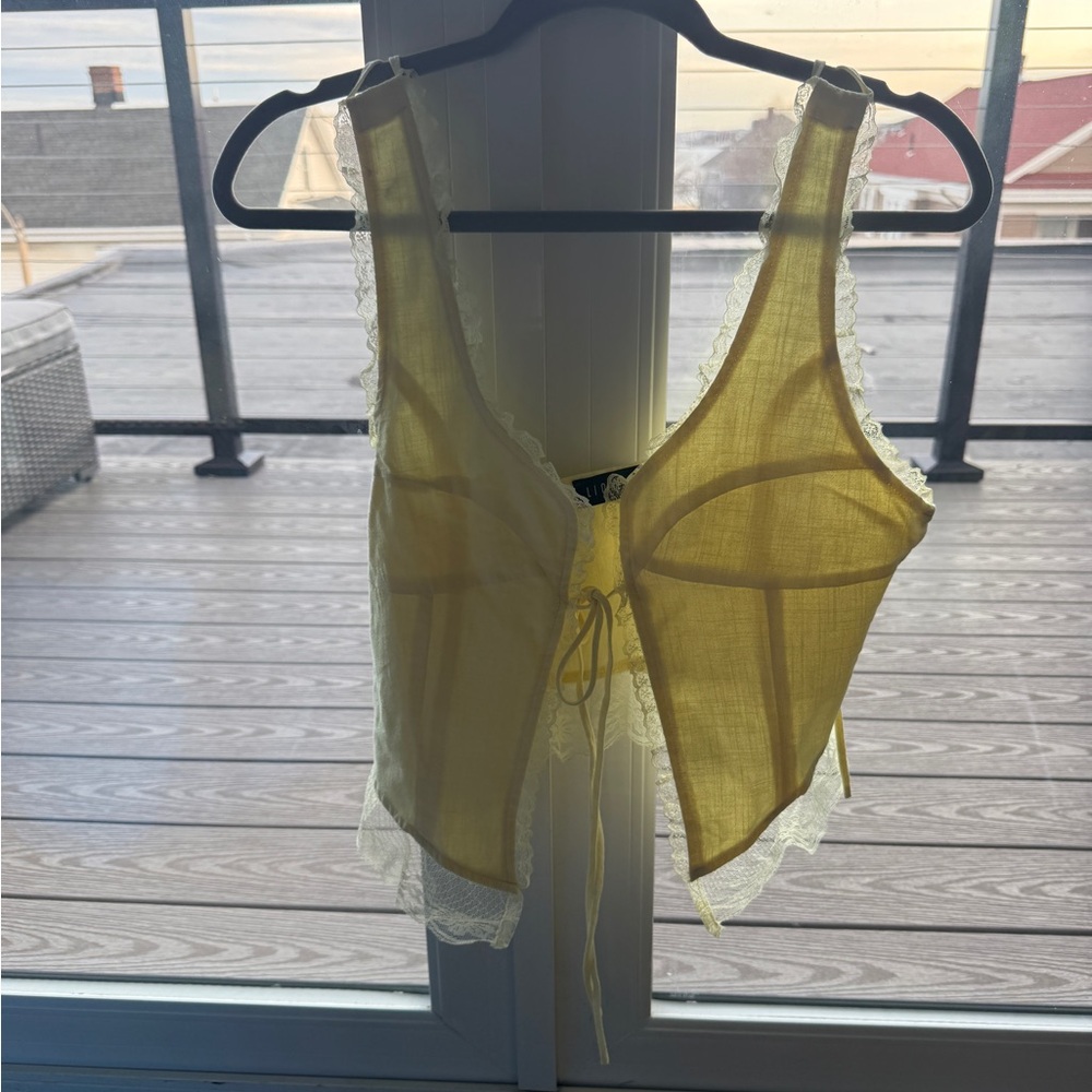 Elegant Yellow Lace Corset Top